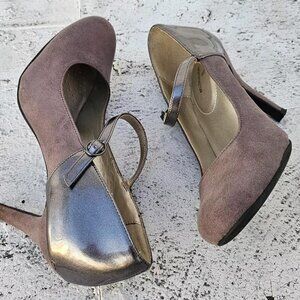 Worthington Women Heel Pump Shoes Gray Fabric Vegan Material Sandal Size 9M